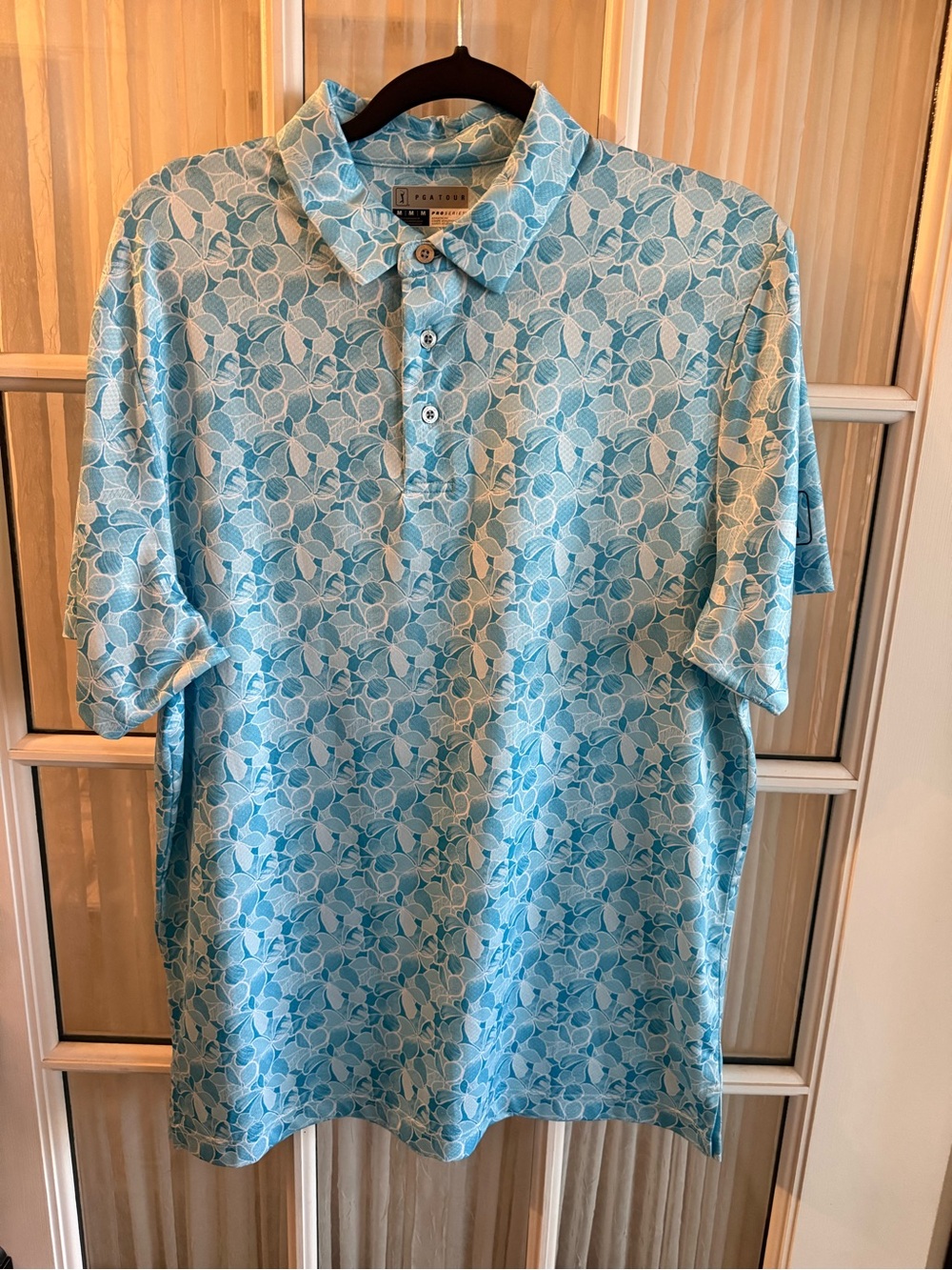 PGA Tour Men's Medium Blue Floral Short-Sleeve Golf Polo Moisture Wicking